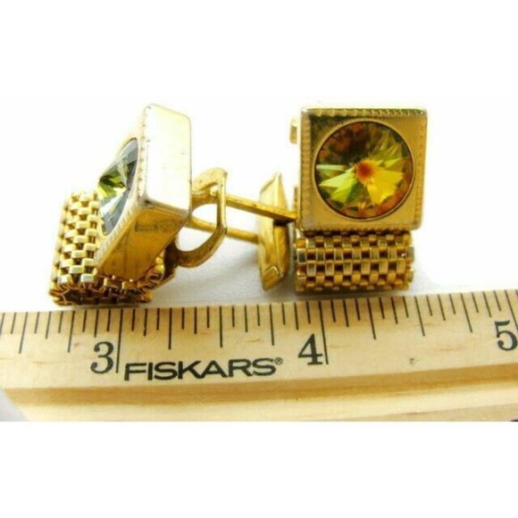 Rivoli Mesh Wraparound Cufflinks Crystal Rhinestone Bullet Cuff Link Men Vintage - Picture 2 of 5